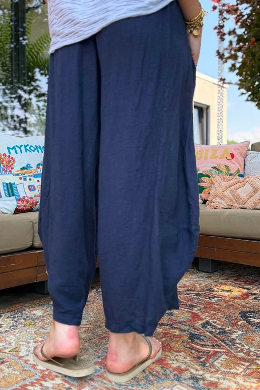 Sandbar Linen Blend Barrel Culotte Pant Navy